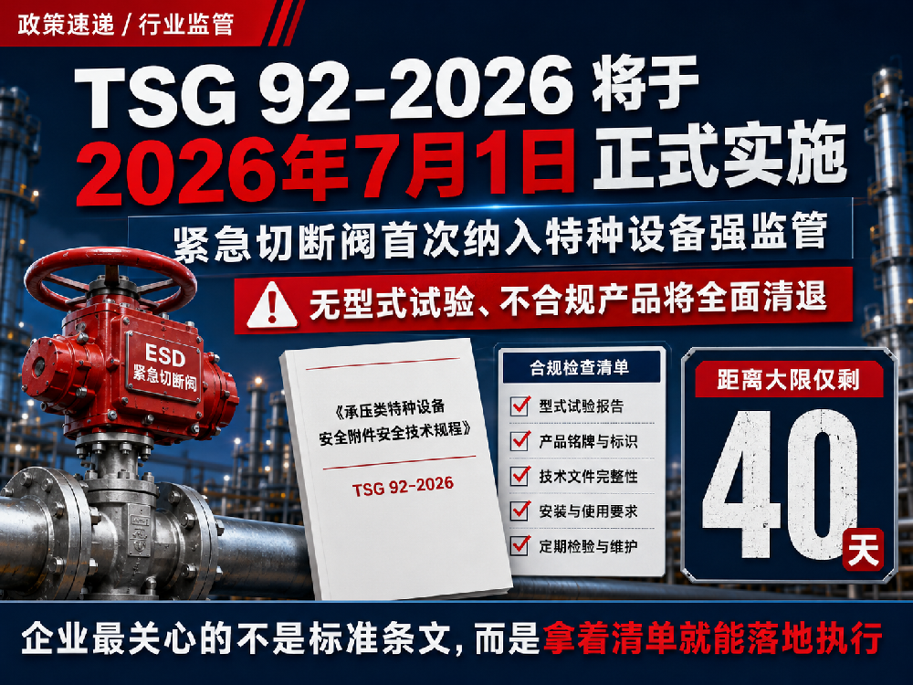 倒计时 40 天！TSG 92-2026 紧急切断阀合规自查全攻略